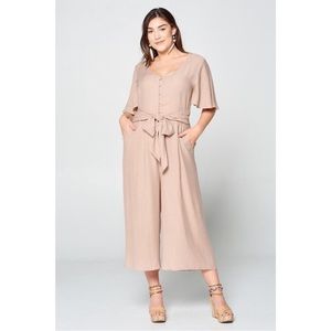 PLUS Button Down Self Tie Waist Jumpsuit